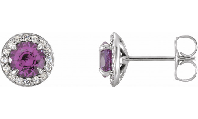 14K White 4 mm Round Amethyst & 1/10 CTW Diamond Earrings - 86458660P
