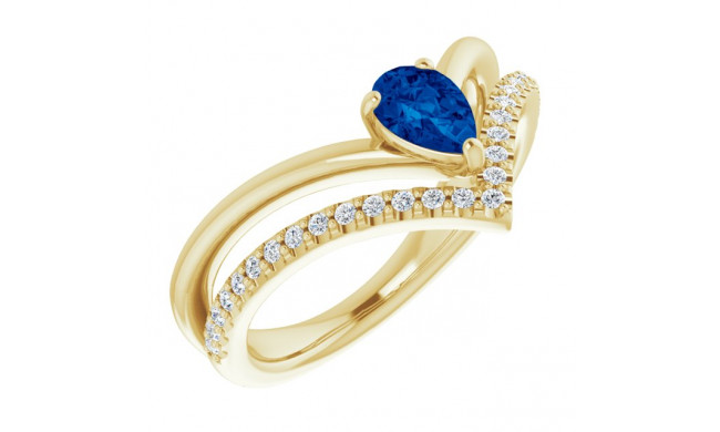 14K Yellow Blue Sapphire & 1/6 CTW Diamond Ring - 71968611P