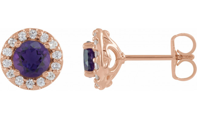 14K Rose 4 mm Round Amethyst & 1/8 Diamond Earrings - 86839642P