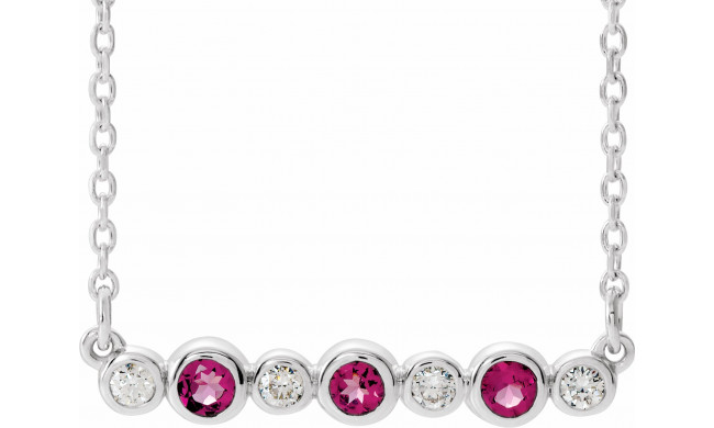 14K White Pink Tourmaline & .08 CTW Diamond Bezel-Set Bar 16-18 Necklace - 86706671P