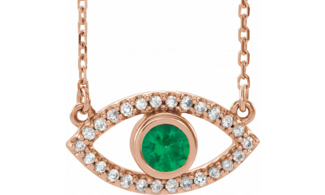 14K Rose Emerald & White Sapphire Evil Eye 18 Necklace - 86832714P