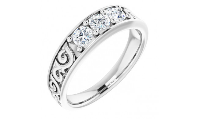 14K White 3/4 CTW Diamond Three-Stone Scroll Ring - 98506000P