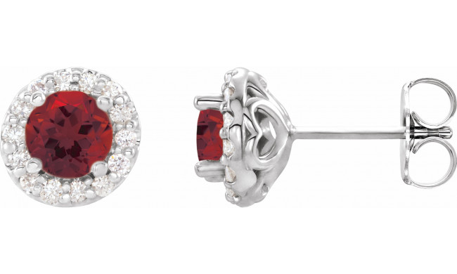 14K White 4 mm Round Mozambique Garnet & 1/8 Diamond Earrings - 86839616P