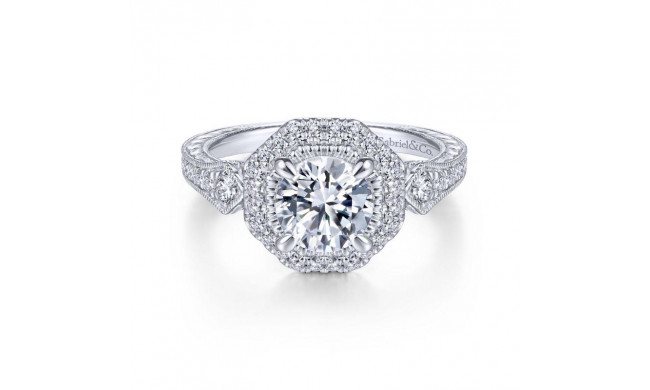 Gabriel & Co. 14k White Gold Art Deco Halo Engagement Ring - ER14496R4W44JJ