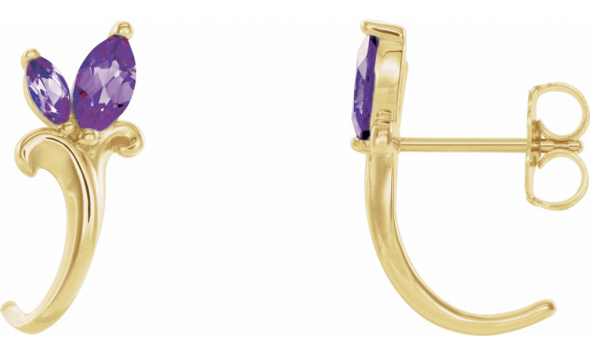 14K Yellow Amethyst Floral-Inspired J-Hoop Earrings - 868156017P