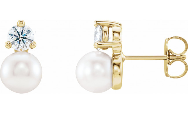14K Yellow Freshwater Cultured Pearl & 1/5 CTW Diamond Earrings - 86719621P