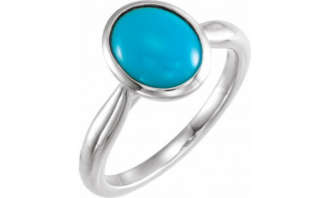 14K White 10x8 mm Oval Cabochon Turquoise Ring - 72024616P