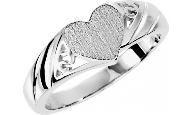 14K White 9x8 mm Heart Signet Ring - 562271937P