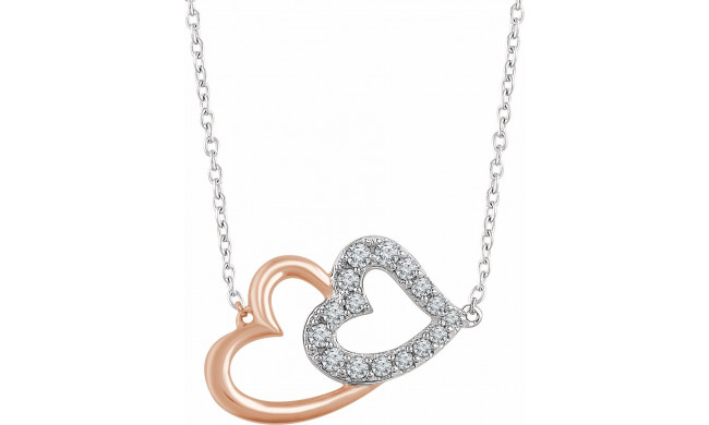 14K White & Rose 1/5 CTW Diamond Double Heart 16-18 Necklace - 65290960001P