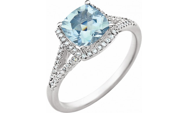 14K White Aquamarine & 1/5 CTW Diamond Ring - 65204660000P