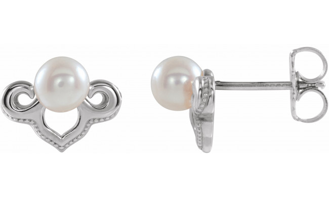 14K White Freshwater Cultured Pearl Earrings - 86939600P