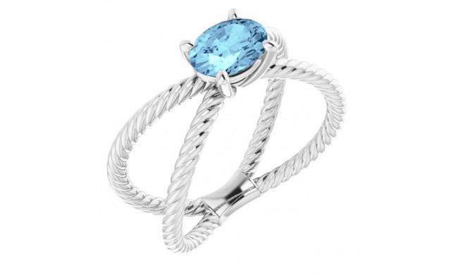 14K White Aquamarine Rope Ring - 7188160000P