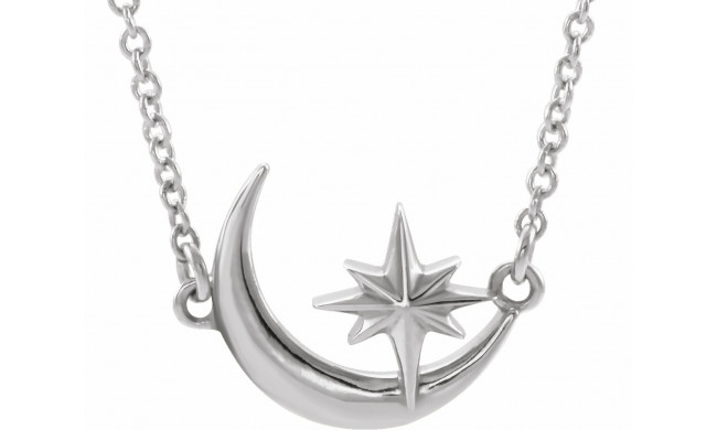 Platinum Crescent Moon & Star 16-18 Necklace - 86843603P