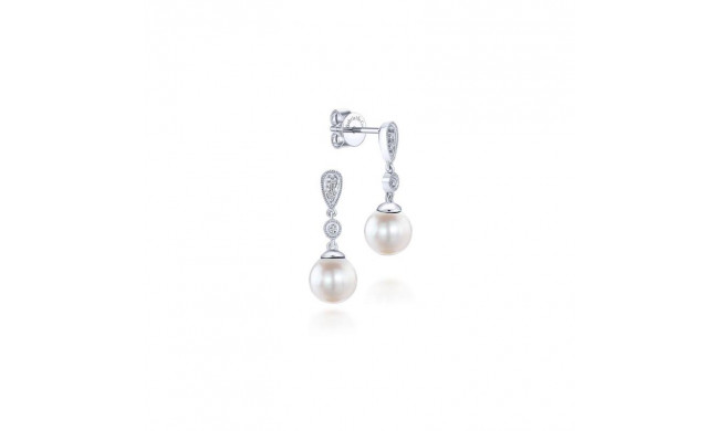 Gabriel & Co. 14k White Gold Grace Pearl & Diamond Drop Earrings - EG9902W45PL