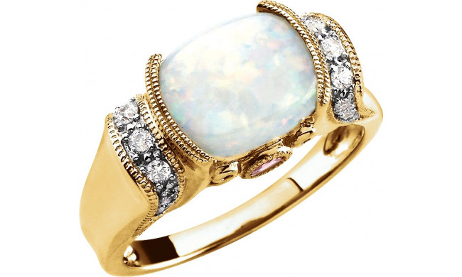 14K Yellow Opal, Pink Tourmaline & 1/6 CTW Diamond Ring - 64556200400P