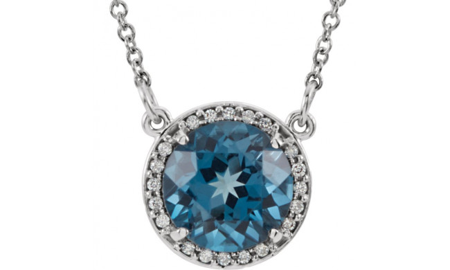 14K White 8 mm Round London Blue Topaz & .05 CTW Diamond 16 Necklace - 8590570000P