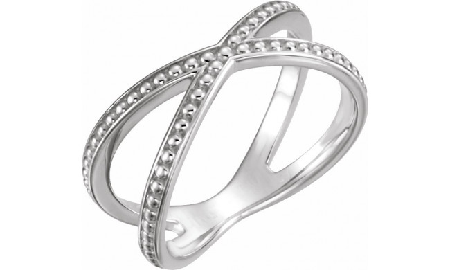 14K White Beaded Criss-Cross Ring - 51632101P