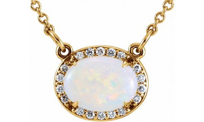 14K Yellow Opal & .07 CTW Diamond Halo-Style 16 1/2 Necklace - 85902106P