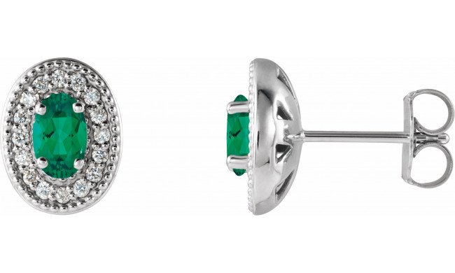 14K White Emerald & 1/8 CTW Diamond Halo-Style Earrings - 86630715P