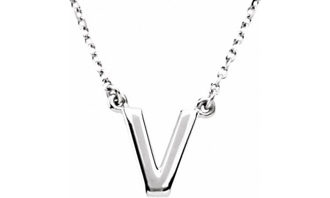 14K White Block Initial V 16 Necklace - 84634169P