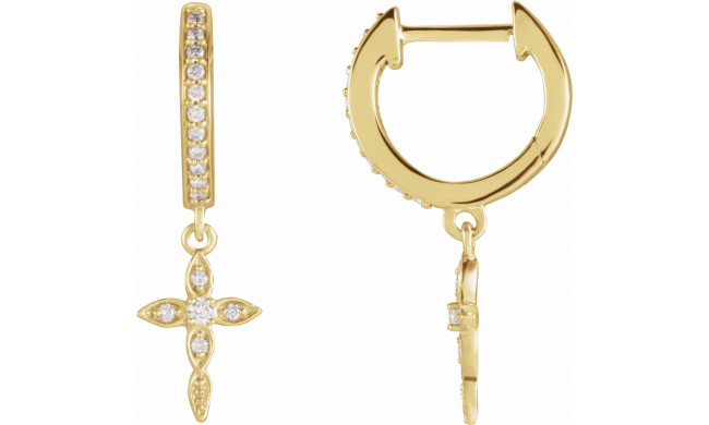 14K Yellow 1/8 Diamond Cross Hoop Earrings - 871876000P