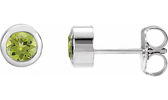 14K White 4 mm Round Genuine Peridot Birthstone Earrings - 6108660015P