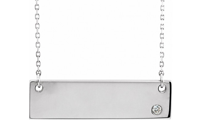 14K White .03 CT Diamond Bar 18 Necklace without Engraving - 86541606P