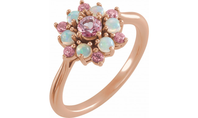 14K Rose Pink Tourmaline & Ethiopian Opal Floral-Inspired Ring - 720786002P