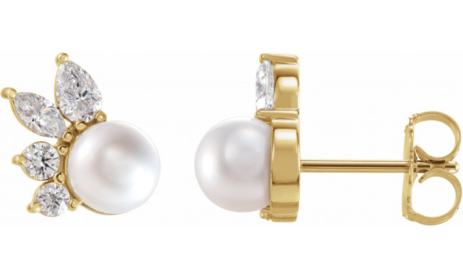 14K Yellow Akoya Cultured Pearl & 1/2 CTW Diamond Earrings - 87079606P