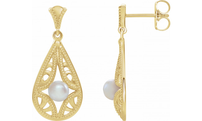 14K Yellow Freshwater Cultured Pearl Vintage-Inspired Earrings - 86932601P