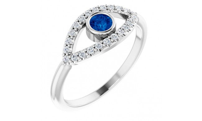 14K White Blue Sapphire & White Sapphire Evil Eye Ring - 72064605P