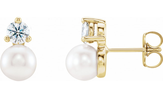 14K Yellow Freshwater Cultured Pearl & 1/8 CTW Diamond Earrings - 86719611P