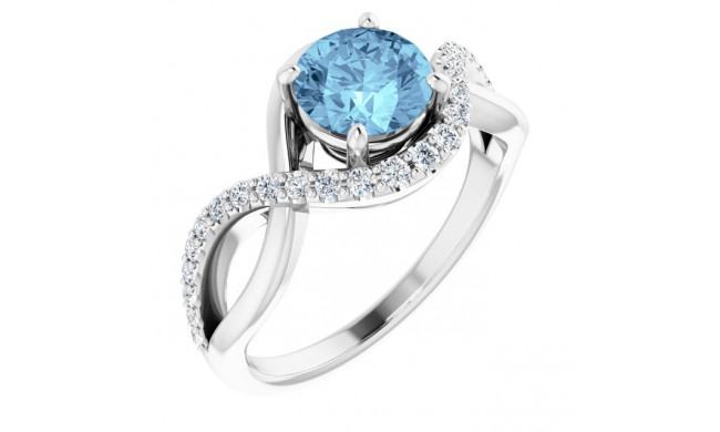 14K White 6.5 mm Round Aquamarine & 1/5 CTW Diamond Ring - 7190960000P