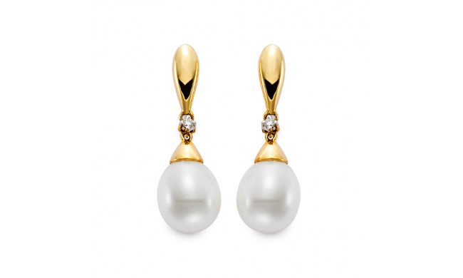 Mastaloni 14k Yellow Gold Freshwater Pearl and Diamond Earrings