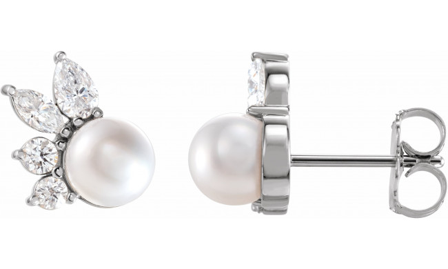 14K White Akoya Cultured Pearl & 1/2 CTW Diamond Earrings - 87079605P