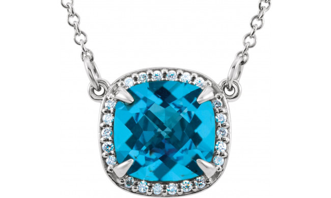14K White Swiss Blue Topaz & .06 CTW Diamond 16 Necklace - 8590470000P