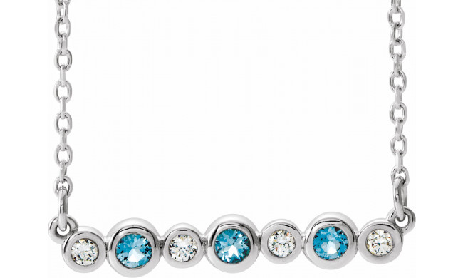 14K White Aquamarine & .08 CTW Diamond Bezel-Set Bar 16-18 Necklace - 86706621P