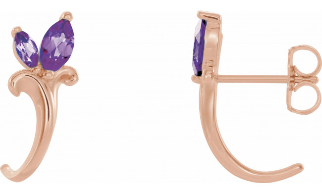 14K Rose Amethyst Floral-Inspired J-Hoop Earrings - 868156031P