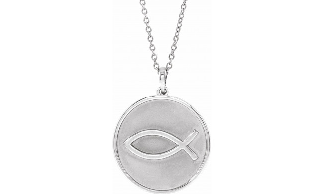 14K White 20.3x18.4 mm Ichthus (Fish) 16-18 Necklace - 87008201P