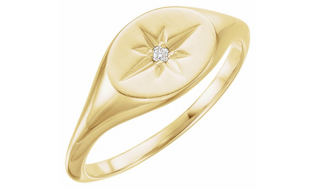 14K Yellow .02 CT Diamond 10x8 mm Oval Starburst Signet Ring - 1227476001P