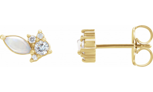 14K Yellow Australian Opal & 1/6 CTW Diamond Cluster Earrings - 87123606P