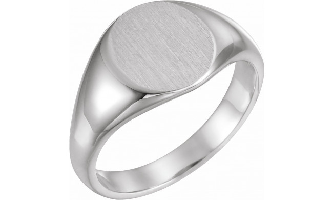 14K White 12.5x10.5 mm Oval Signet Ring - 946464379P