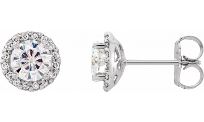 14K White 5 mm Round Forever Oneu2122 Moissanite and 1/8 CTW Diamond Earrings - 65247960002P