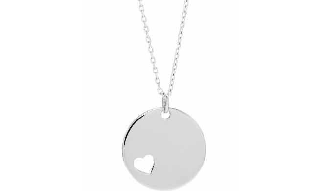 14K White Pierced Heart Engravable Disc 16-18 Necklace - 86619600P