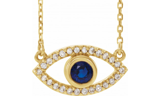 14K Yellow Blue Sapphire & White Sapphire Evil Eye 16 Necklace - 86832611P