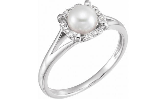 14K White Freshwater Cultured Pearl & .05 CTW Diamond Ring - 65195260006P