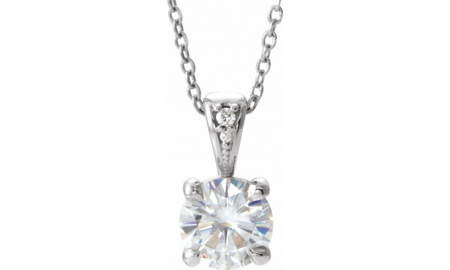 14K White 6.5 mm Round Forever Oneu2122 Moissanite & .01 CTW Diamond 16-18 Necklace - 653496615P