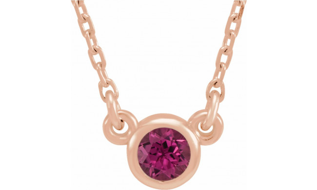 14K Rose 3 mm Round Pink Tourmaline Bezel-Set Solitaire 16 Necklace - 6113460115P