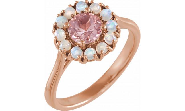 14K Rose Morganite & Ethiopian Opal Halo-Style Ring - 72074607P