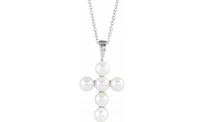 14K White Freshwater Cultured Pearl Cross 16-18 Necklace - R42366605P